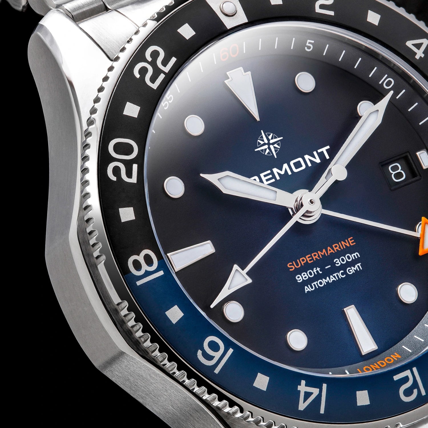 Bremont Watch Company Watches | Mens | Supermarine Supermarine 300M GMT, Glacier Blue, Rubber Strap