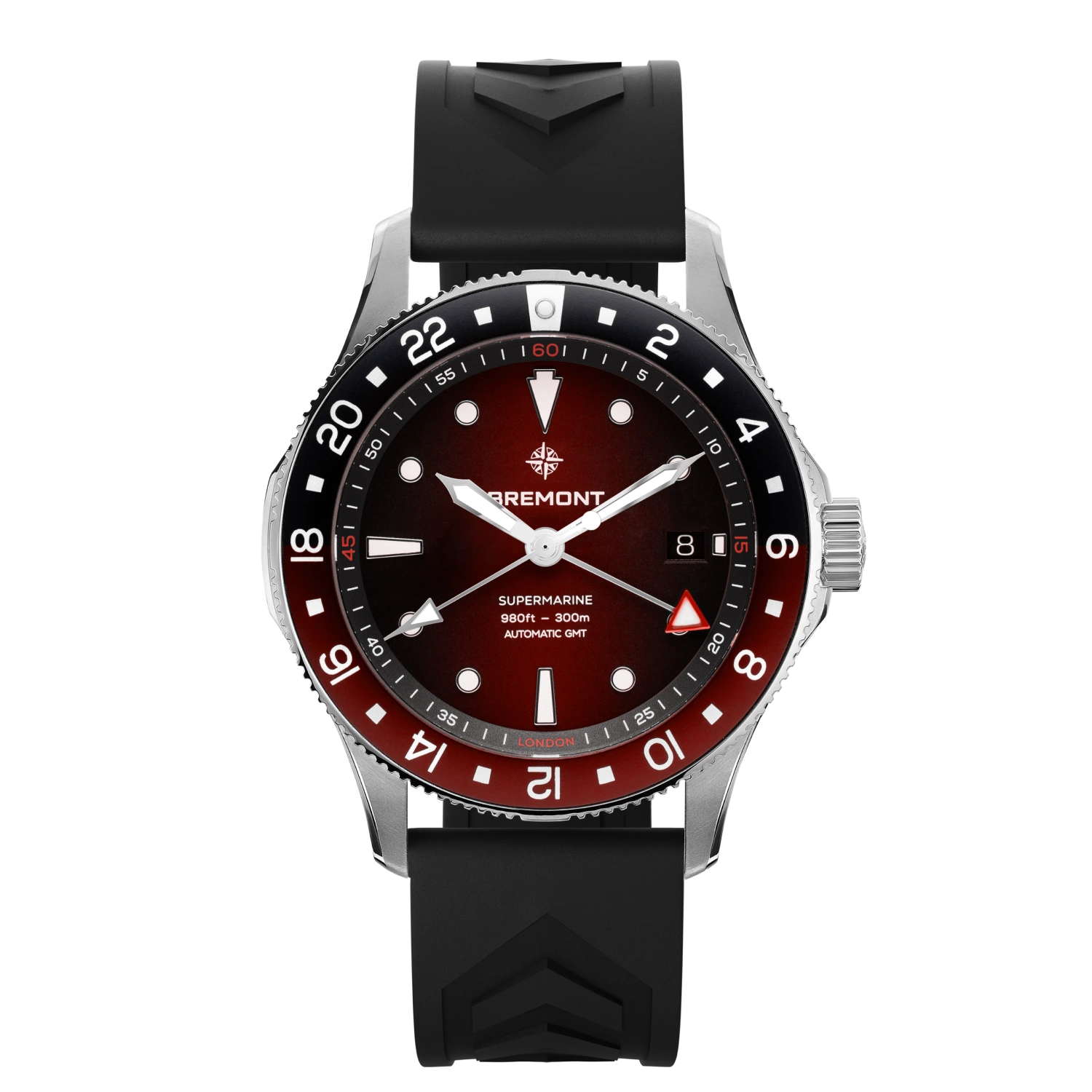 Bremont Watch Company Watches | Mens | Supermarine Supermarine 300M GMT, Ember Red, Rubber Strap