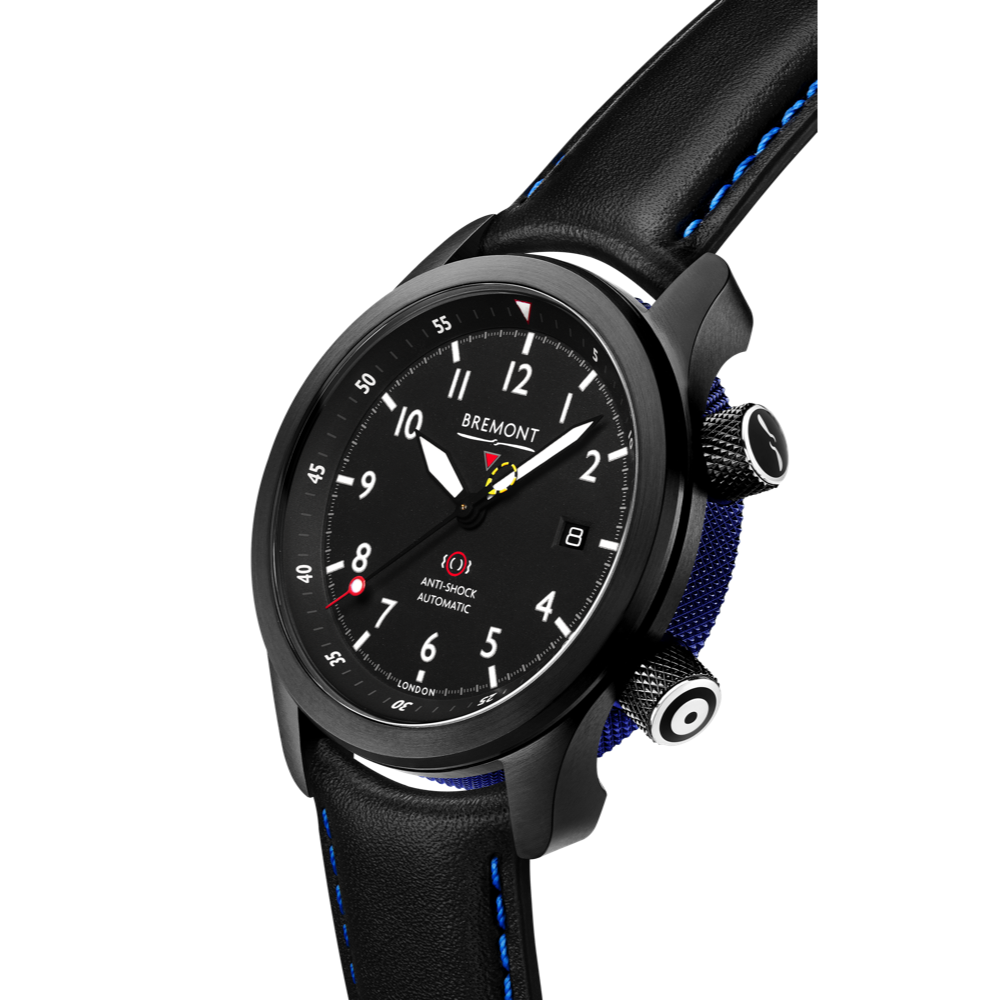 Bremont Watch Company Configurator MBII Custom DLC, Black Dial with Blue Barrel & Closed Case Back