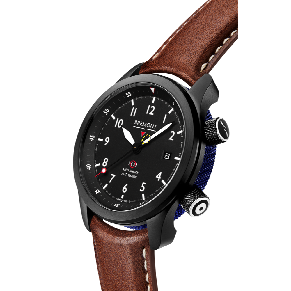 Bremont Watch Company Configurator MBII Custom DLC, Black Dial with Blue Barrel & Closed Case Back