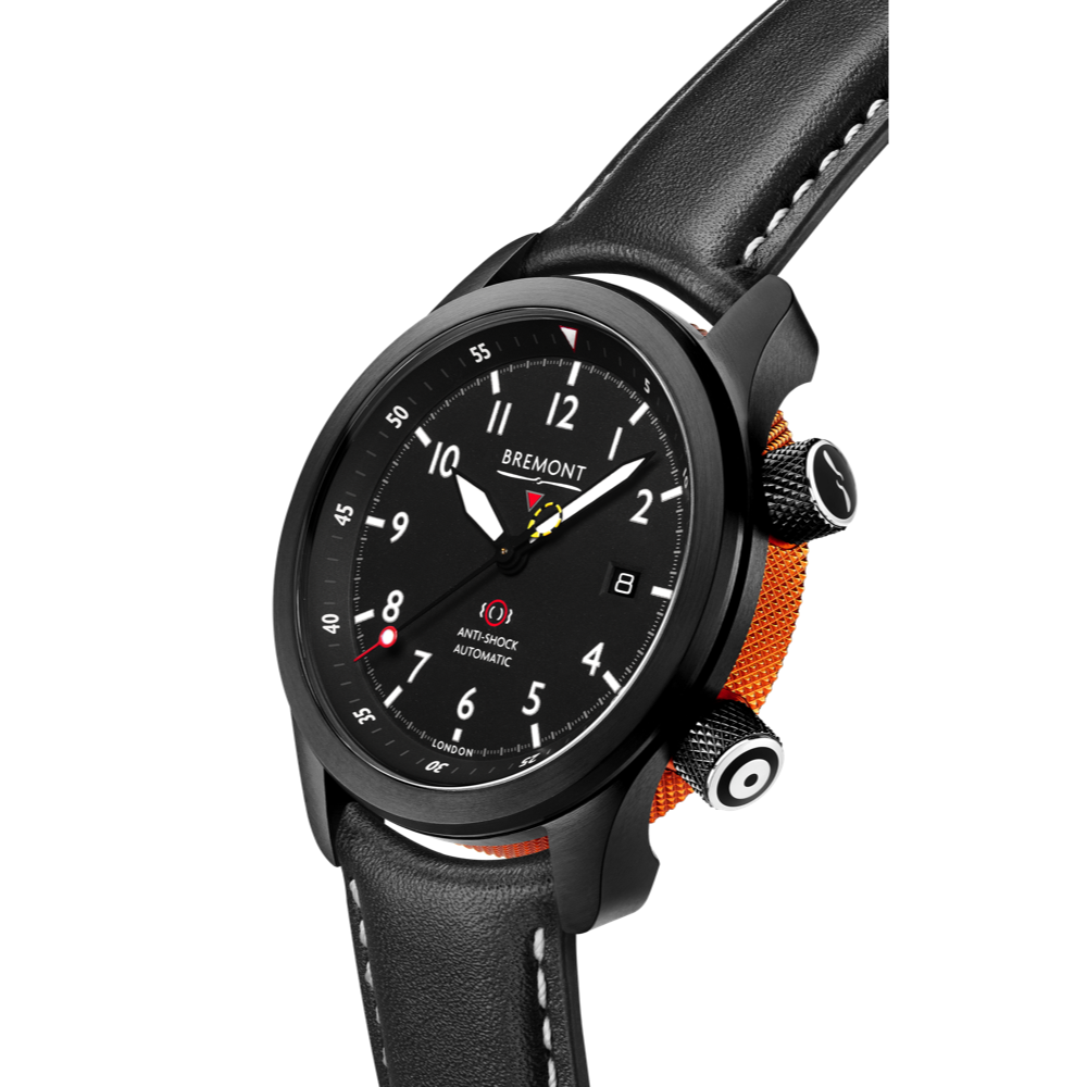 Bremont Watch Company Configurator MBII Custom DLC, Black Dial with Orange Barrel & Closed Case Back