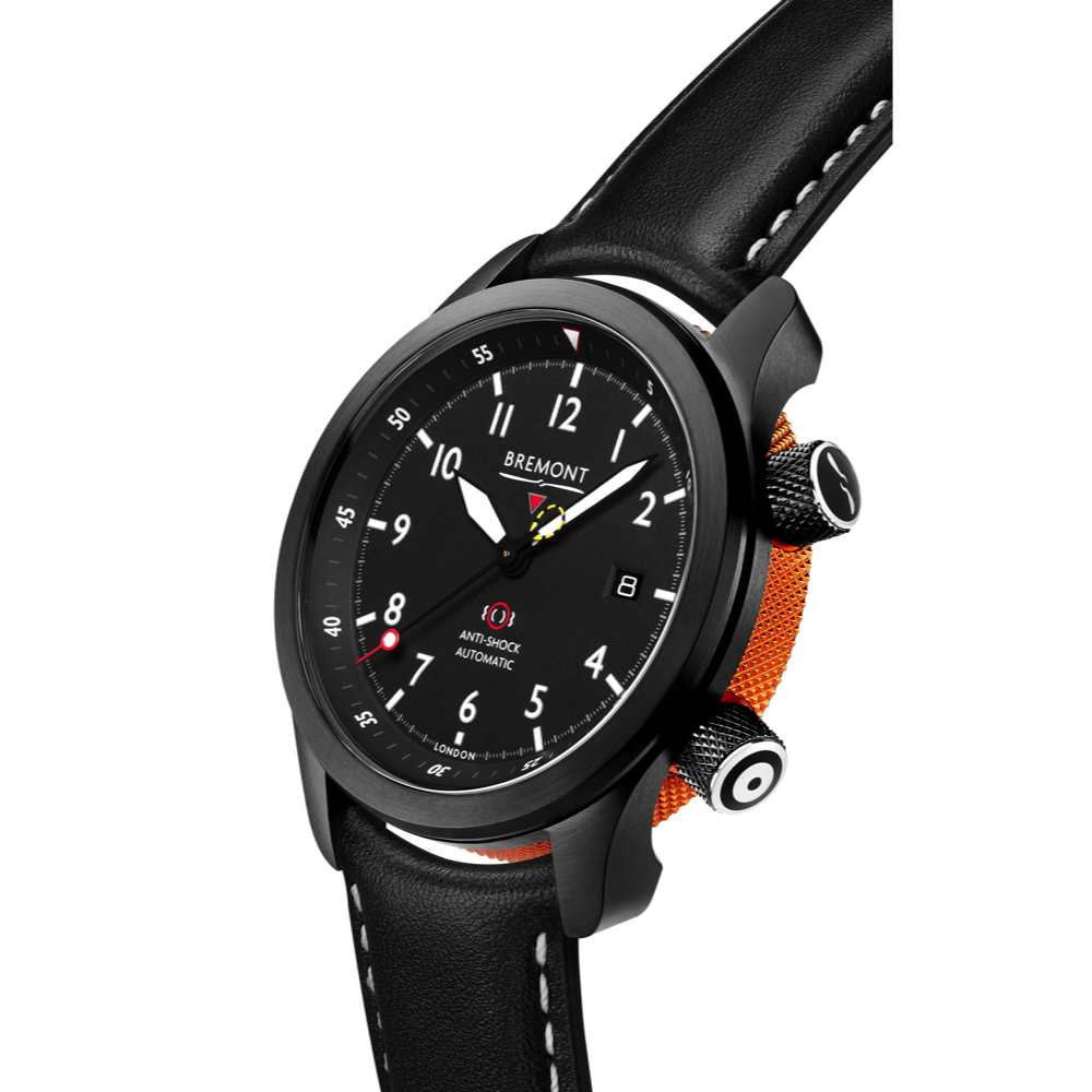 Bremont Watch Company Configurator MBII Custom DLC, Black Dial with Orange Barrel & Open Case Back