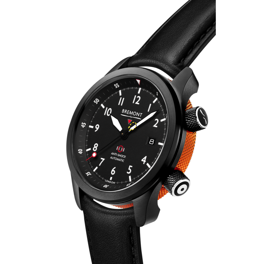 Bremont Watch Company Configurator MBII Custom DLC, Black Dial with Orange Barrel & Closed Case Back