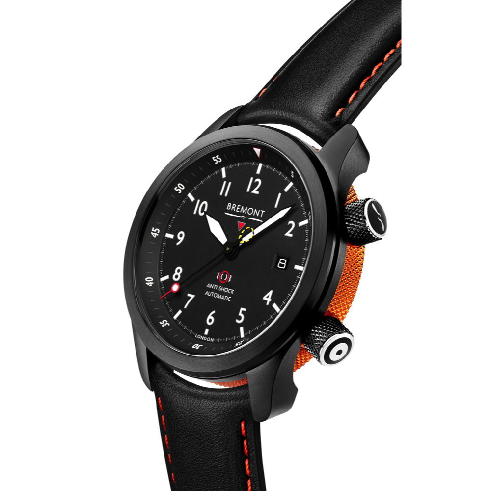 Bremont Watch Company Configurator MBII Custom DLC, Black Dial with Orange Barrel & Closed Case Back