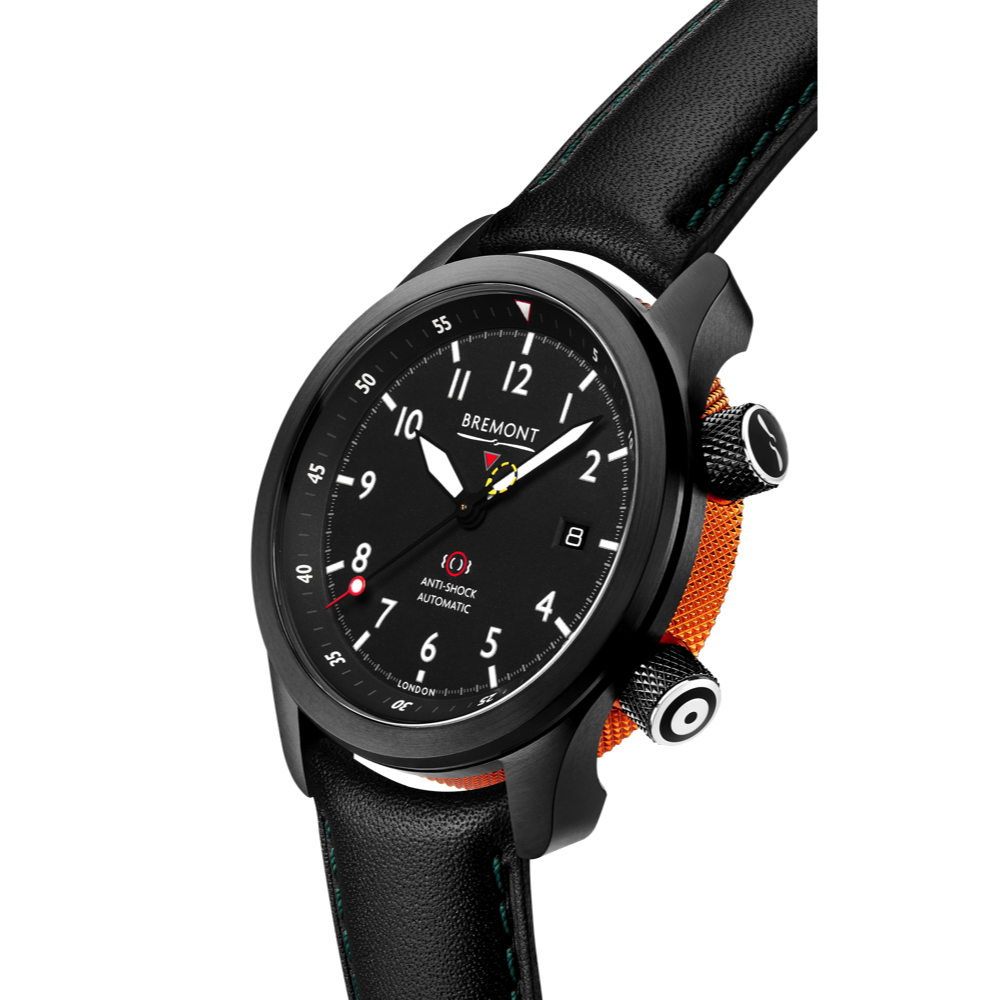 Bremont Watch Company Configurator MBII Custom DLC, Black Dial with Orange Barrel & Closed Case Back