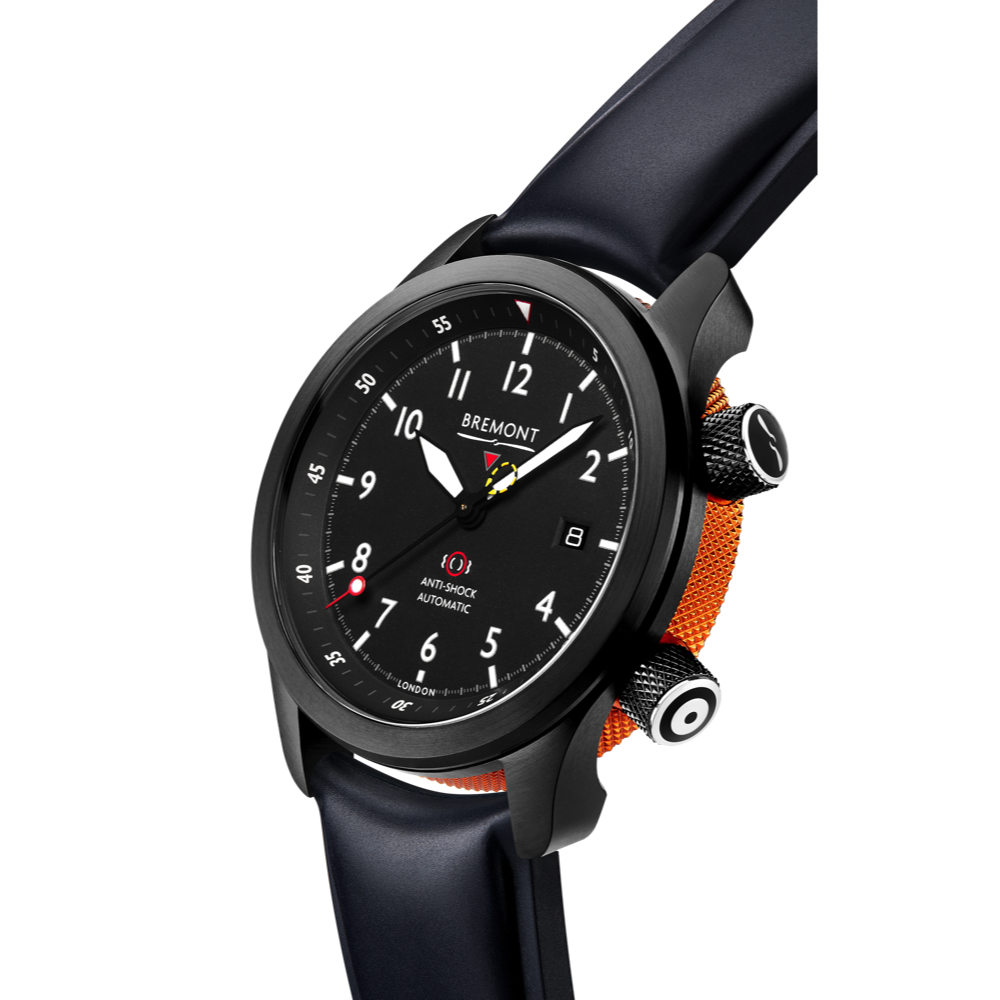 Bremont Watch Company Configurator MBII Custom DLC, Black Dial with Orange Barrel & Closed Case Back