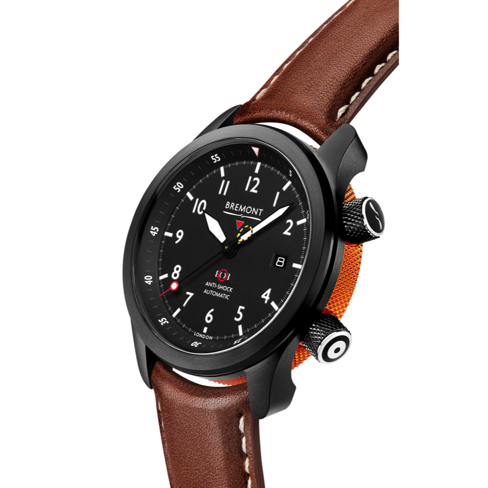 Bremont Watch Company Configurator MBII Custom DLC, Black Dial with Orange Barrel & Closed Case Back