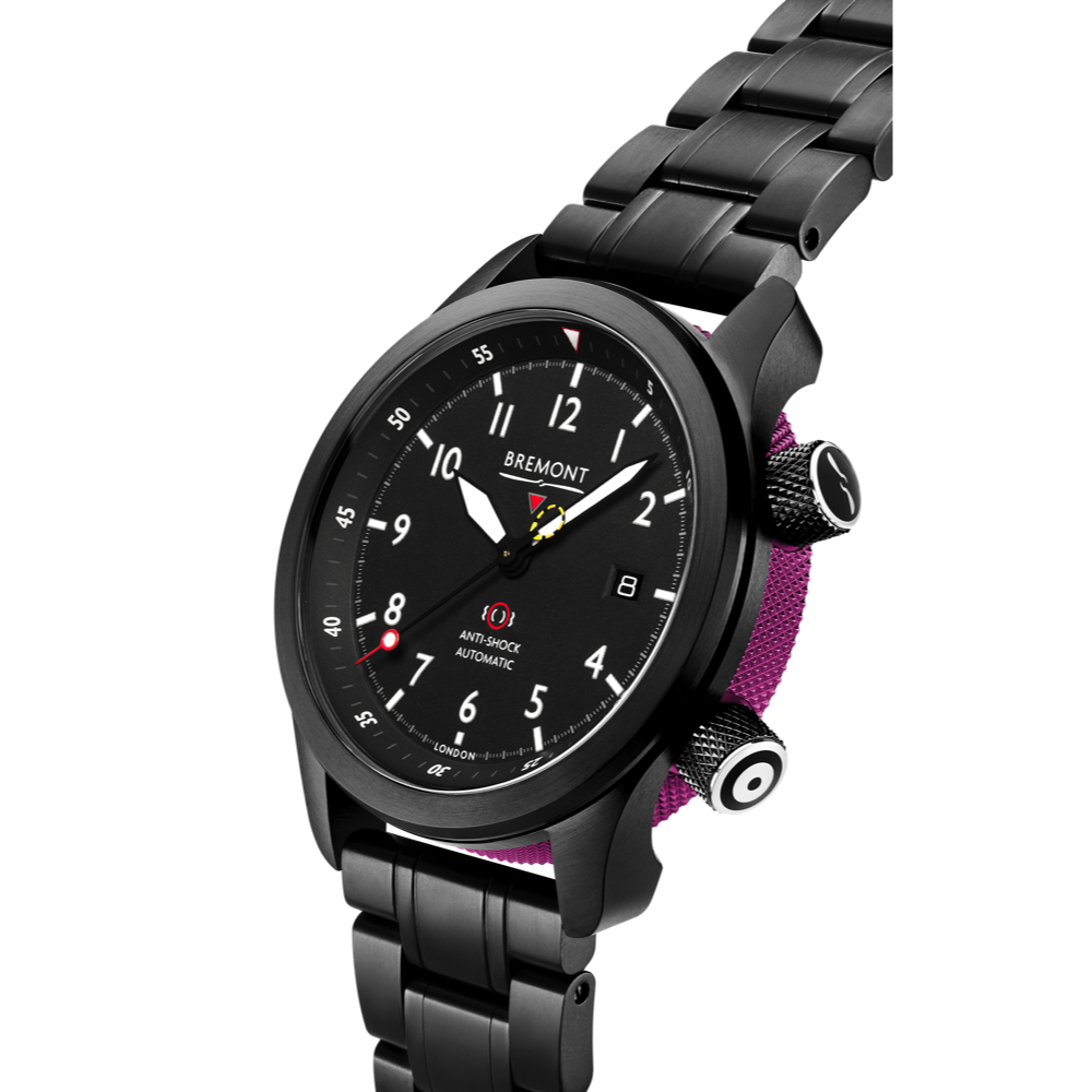 Bremont Watch Company Configurator MBII Custom DLC, Black Dial with Purple Barrel & Open Case Back