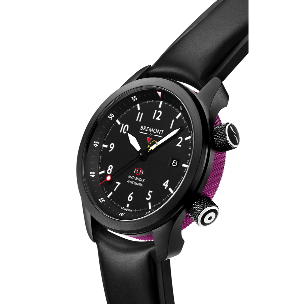 Bremont Watch Company Configurator MBII Custom DLC, Black Dial with Purple Barrel & Open Case Back