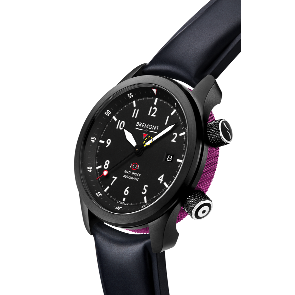 Bremont Watch Company Configurator MBII Custom DLC, Black Dial with Purple Barrel & Closed Case Back