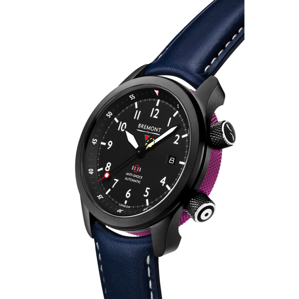 Bremont Watch Company Configurator MBII Custom DLC, Black Dial with Purple Barrel & Closed Case Back