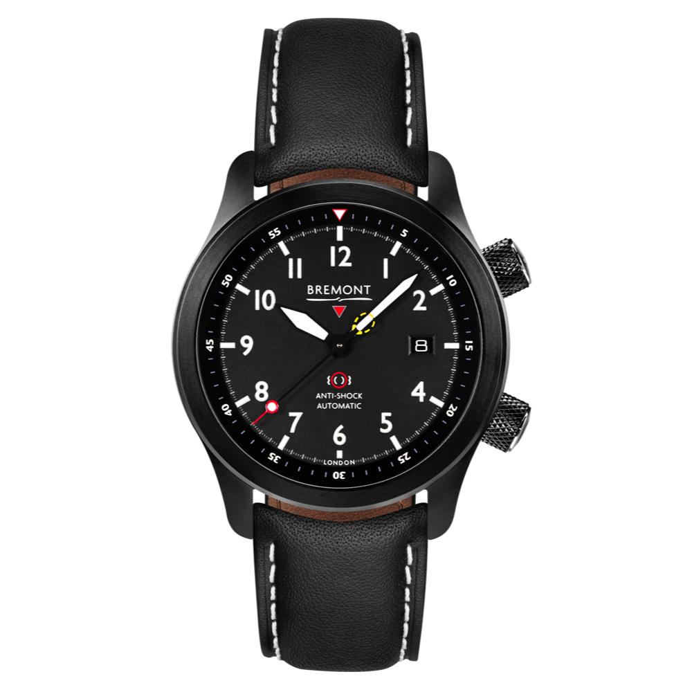 Bremont Watch Company Configurator Grey with White Stitch Leather / Short / Pin Buckle MBII Custom DLC, Black Dial with Bronze Barrel & Closed Case Back