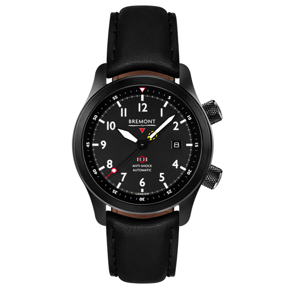 Bremont Watch Company Configurator Black with Black Stitch Leather / Short / Pin Buckle MBII Custom DLC, Black Dial with Jet Barrel & Closed Case Back