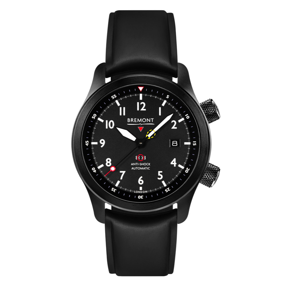 Bremont Watch Company Configurator Black Temple Island / Short / Pin Buckle MBII Custom DLC, Black Dial with Jet Barrel & Closed Case Back