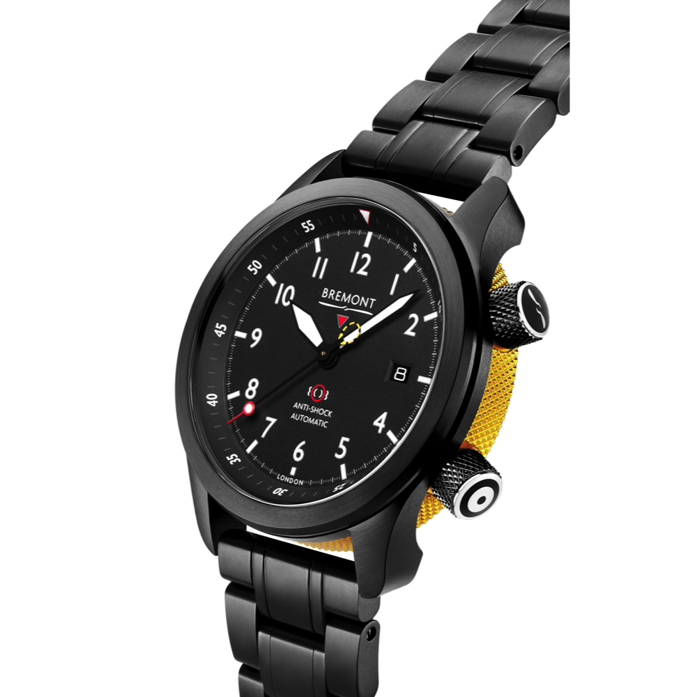 Bremont Watch Company Configurator MBII Custom DLC, Black Dial with Yellow Barrel & Closed Case Back