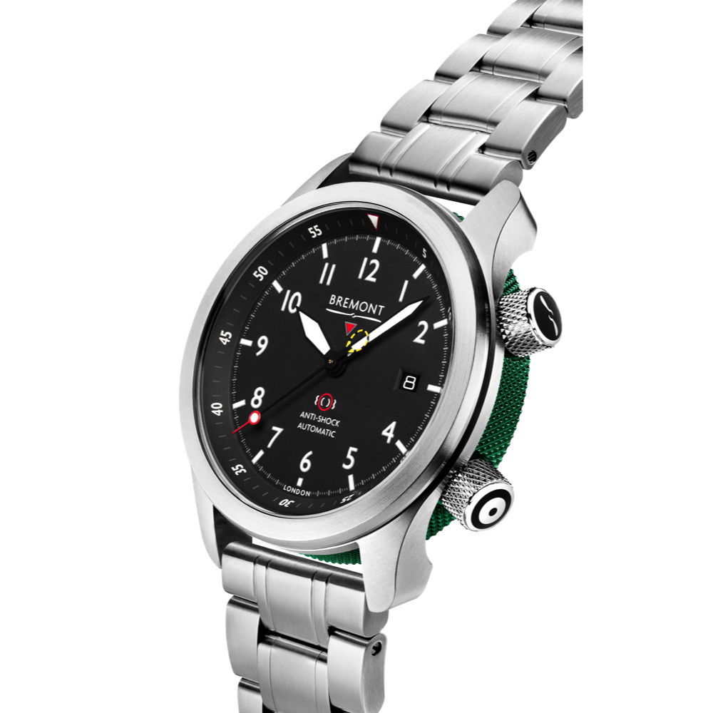 Bremont Watch Company Configurator MBII Custom Stainless Steel, Black Dial with Green Barrel & Open Case Back