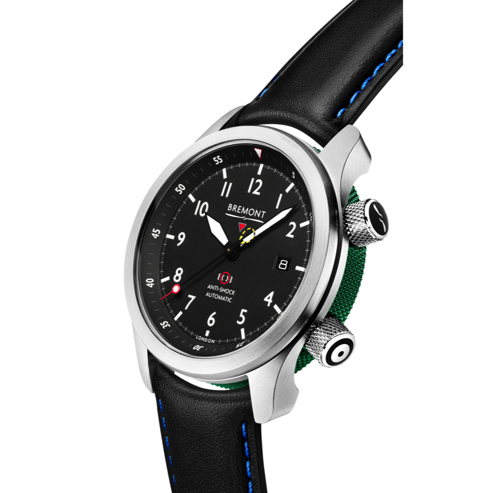 Bremont Watch Company Configurator MBII Custom Stainless Steel, Black Dial with Green Barrel & Open Case Back