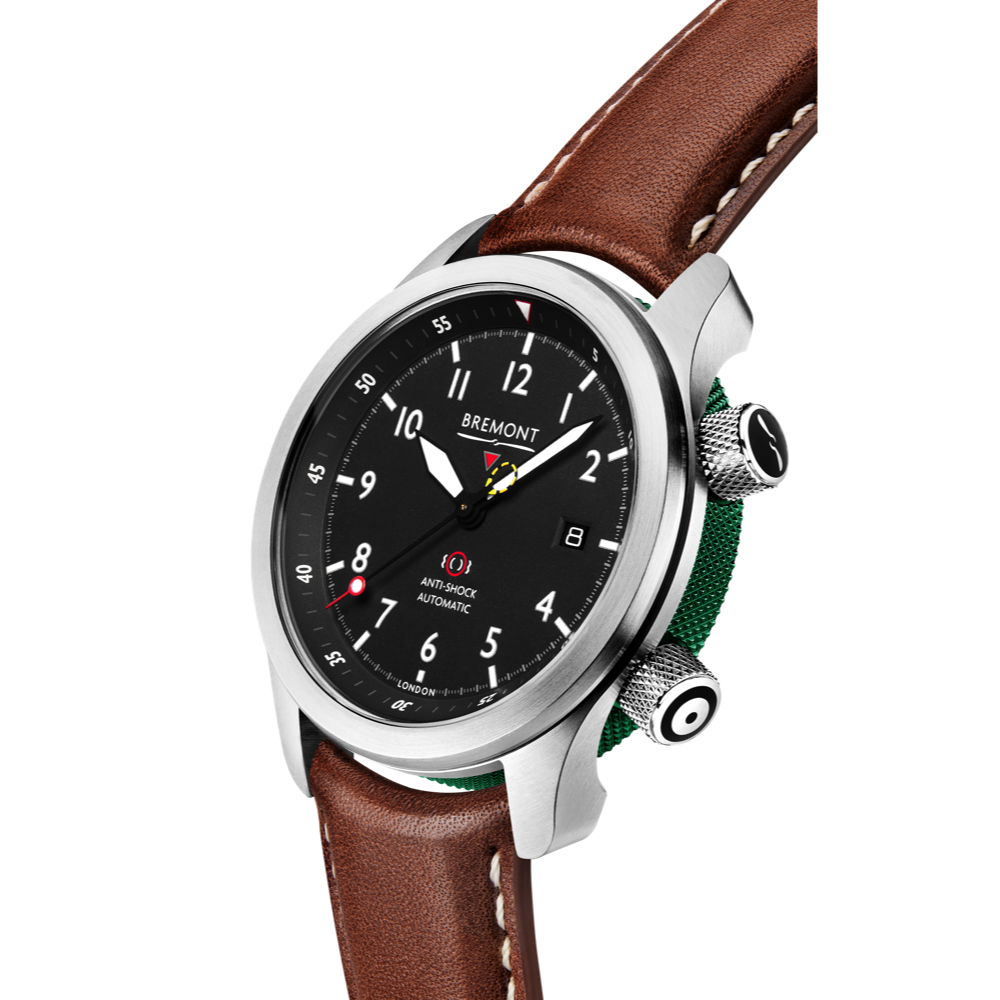 Bremont Watch Company Configurator MBII Custom Stainless Steel, Black Dial with Green Barrel & Open Case Back