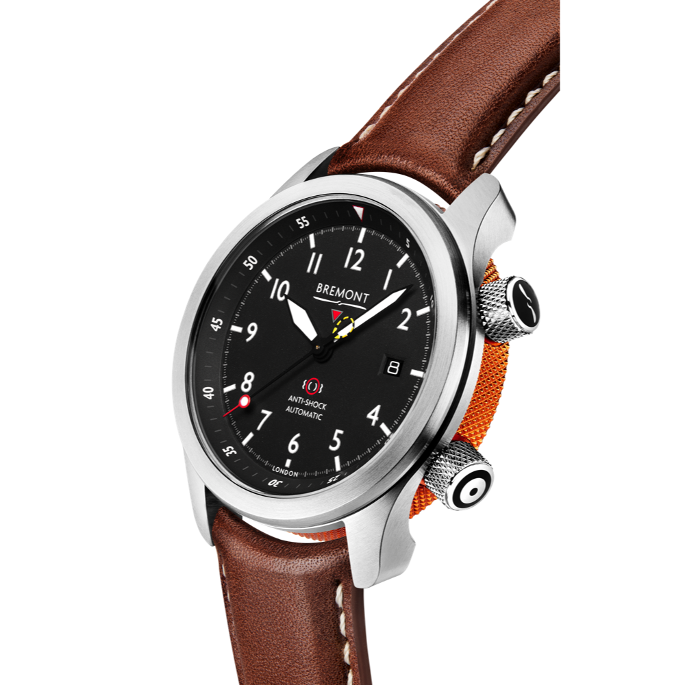 Bremont Watch Company Configurator MBII Custom Stainless Steel, Black Dial with Orange Barrel & Closed Case Back