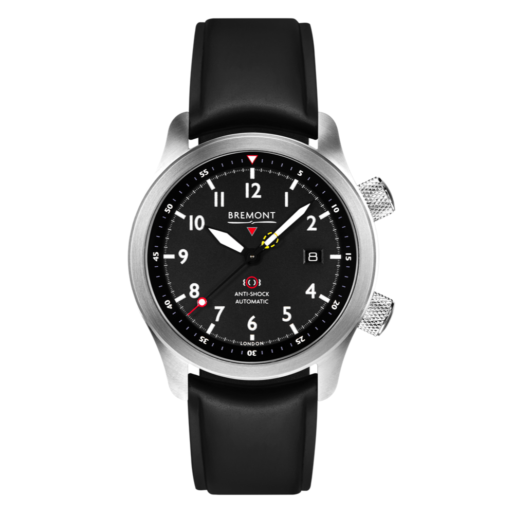 Bremont Watch Company Configurator Black Temple Island / Short / Pin Buckle MBII Custom Stainless Steel, Black Dial with Blue Barrel & Open Case Back