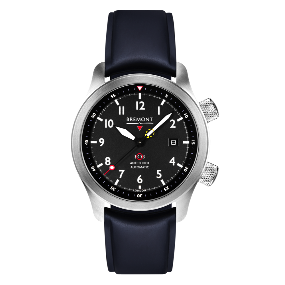 Bremont Watch Company Configurator Blue Temple Island / Short / Pin Buckle MBII Custom Stainless Steel, Black Dial with Green Barrel & Open Case Back