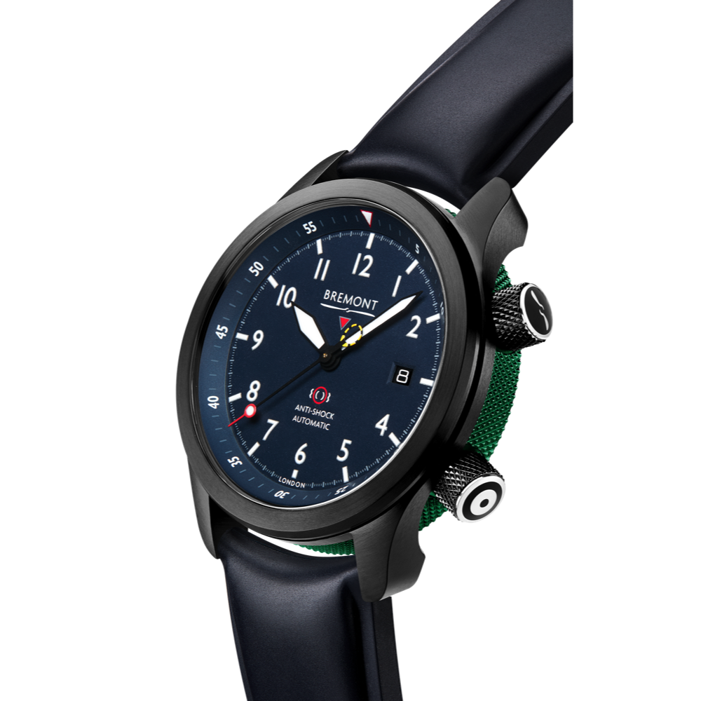 Bremont Watch Company Configurator MBII Custom DLC, Blue Dial with Green Barrel & Open Case Back