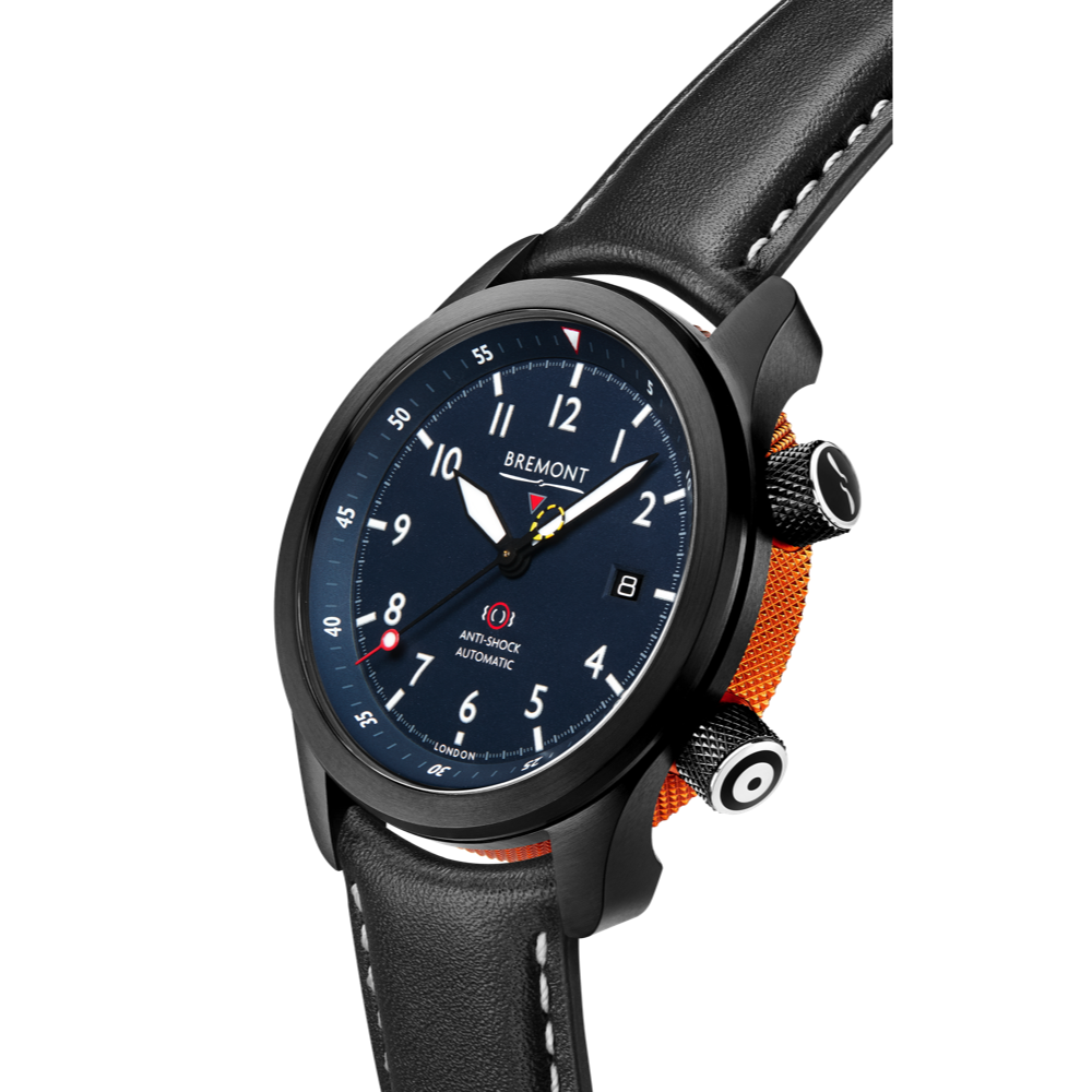 Bremont Watch Company Configurator MBII Custom DLC, Blue Dial with Orange Barrel & Open Case Back