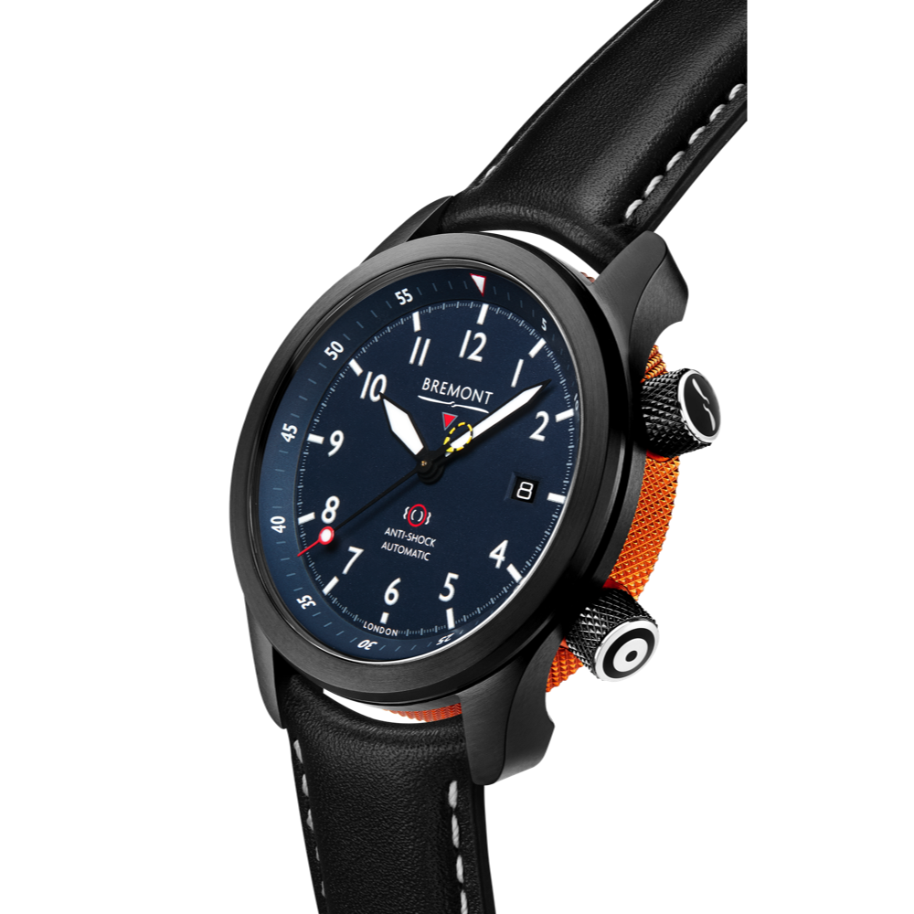 Bremont Watch Company Configurator MBII Custom DLC, Blue Dial with Orange Barrel & Open Case Back