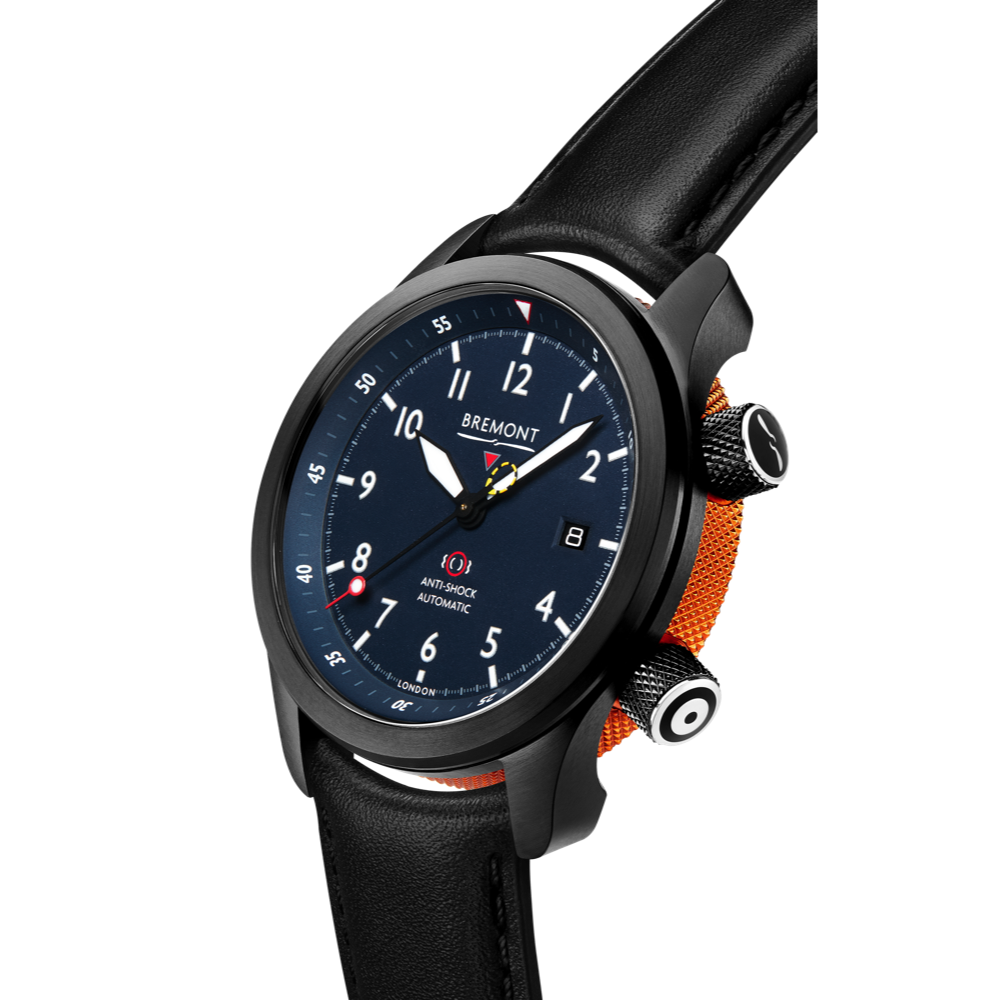 Bremont Watch Company Configurator MBII Custom DLC, Blue Dial with Orange Barrel & Open Case Back