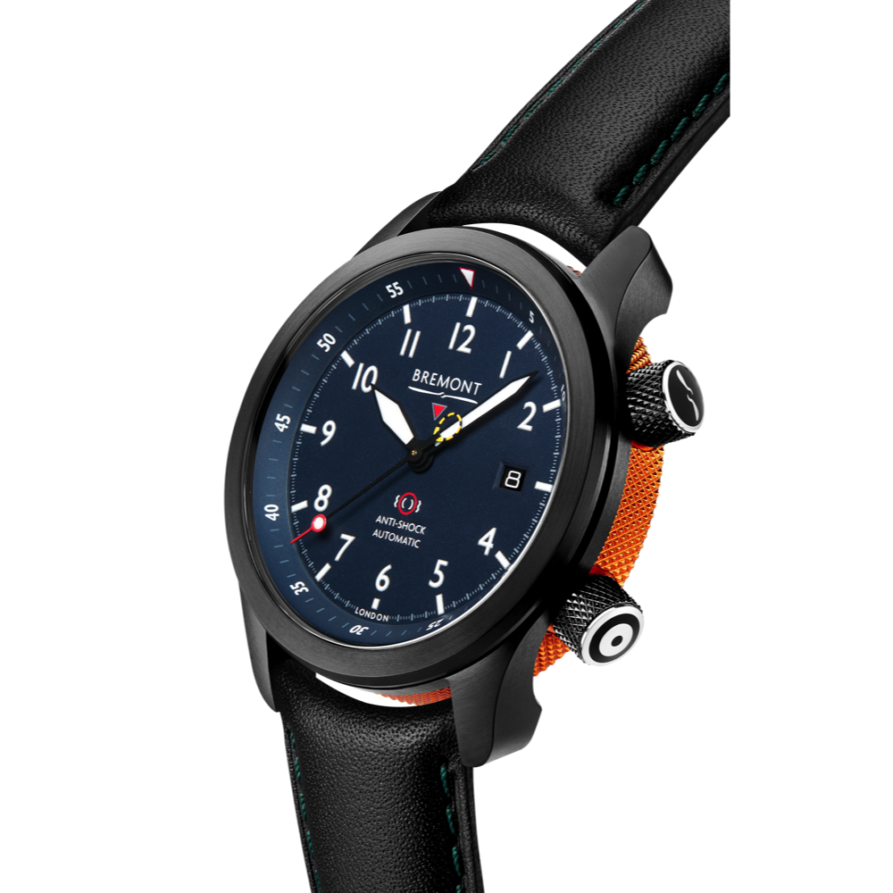 Bremont Watch Company Configurator MBII Custom DLC, Blue Dial with Orange Barrel & Open Case Back