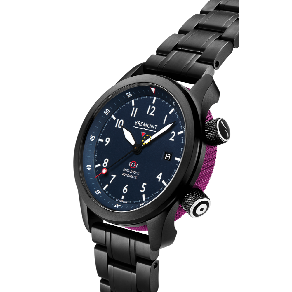 Bremont Watch Company Configurator MBII Custom DLC, Blue Dial with Purple Barrel & Closed Case Back