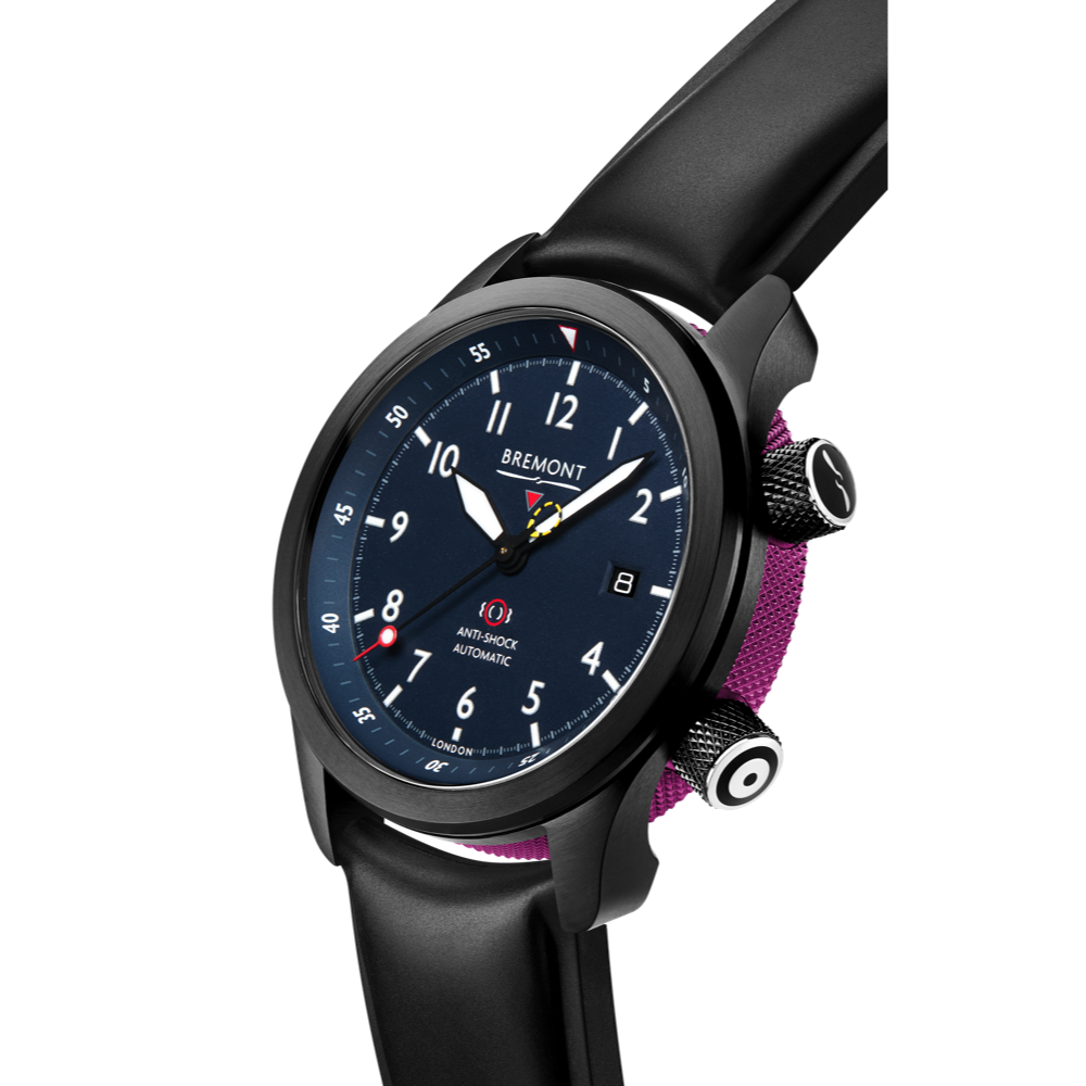 Bremont Watch Company Configurator MBII Custom DLC, Blue Dial with Purple Barrel & Closed Case Back