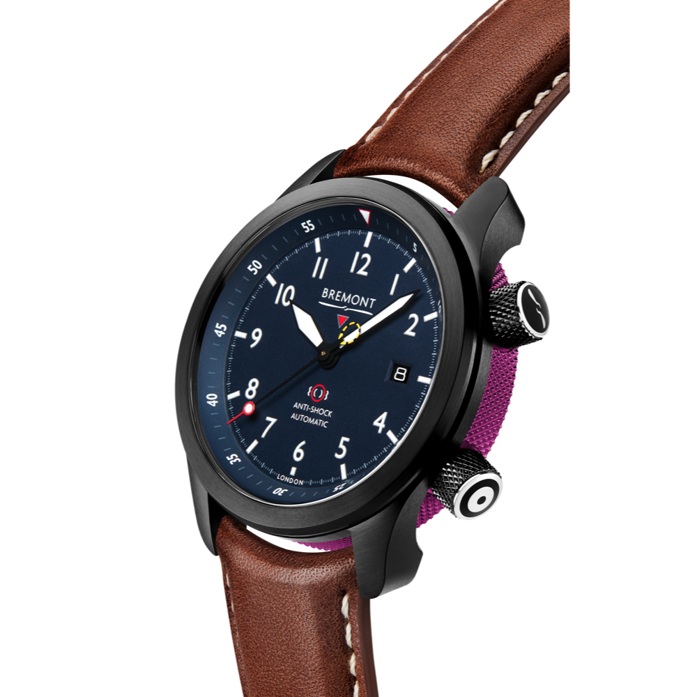 Bremont Watch Company Configurator MBII Custom DLC, Blue Dial with Purple Barrel & Closed Case Back