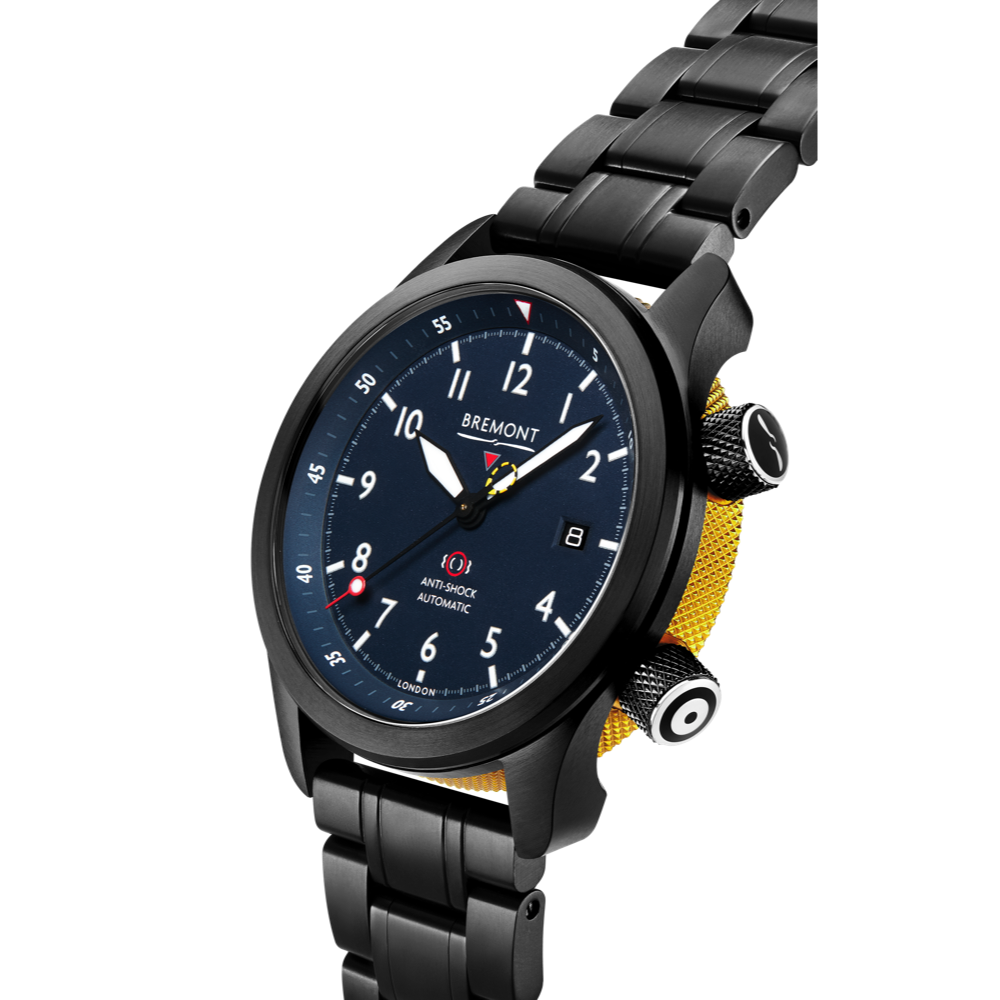 Bremont Watch Company Configurator MBII Custom DLC, Blue Dial with Yellow Barrel & Open Case Back