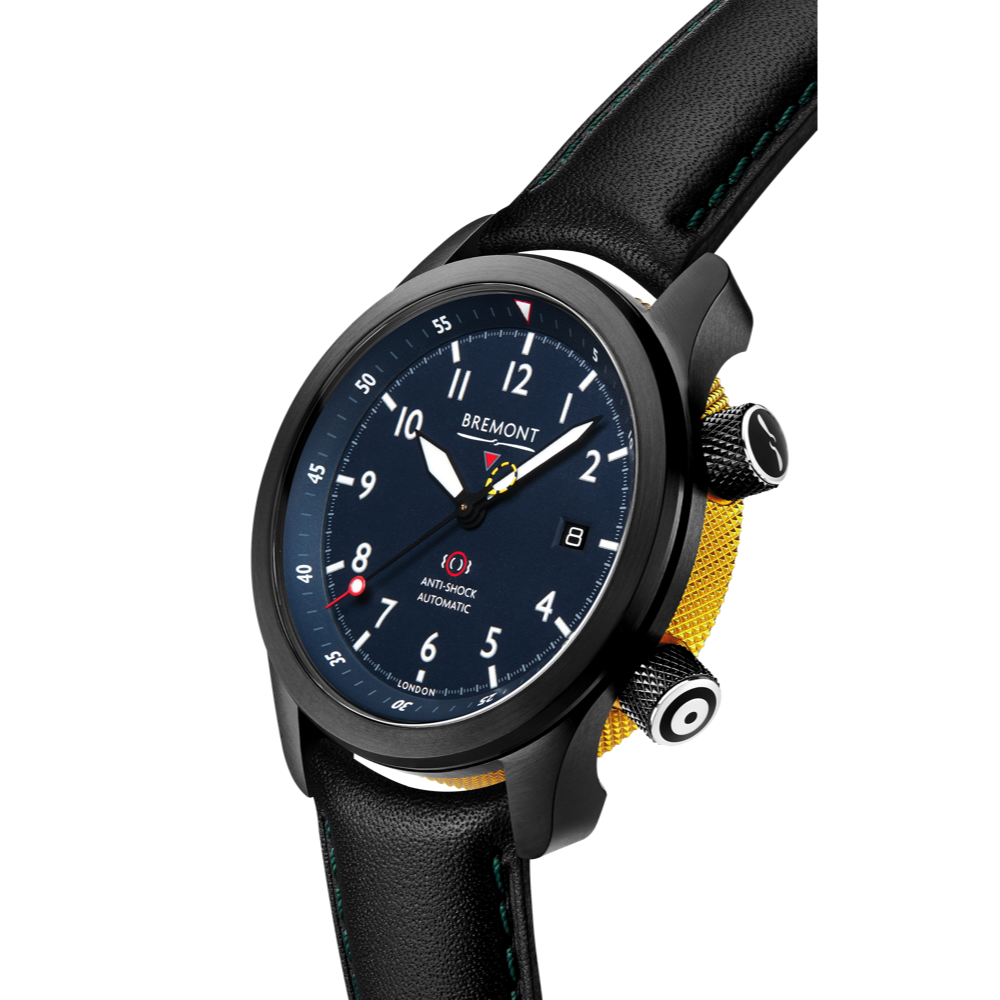 Bremont Watch Company Configurator MBII Custom DLC, Blue Dial with Yellow Barrel & Open Case Back