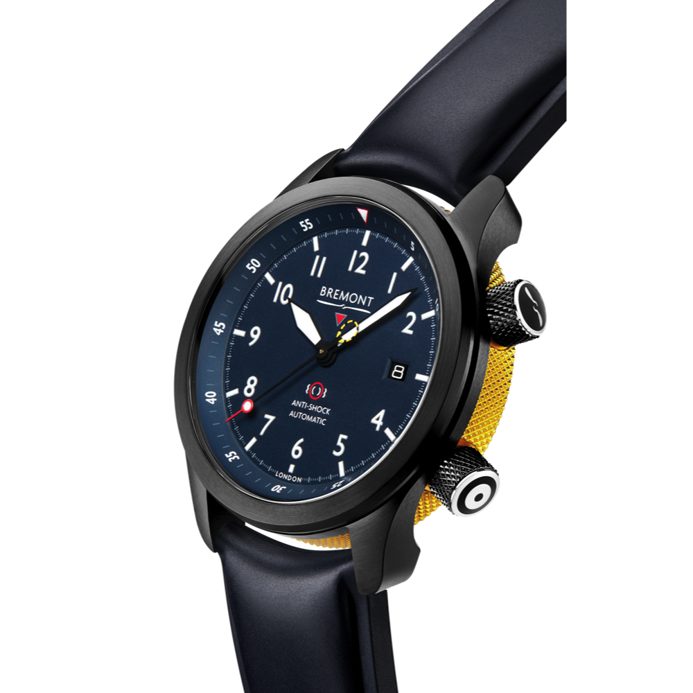 Bremont Watch Company Configurator MBII Custom DLC, Blue Dial with Yellow Barrel & Open Case Back