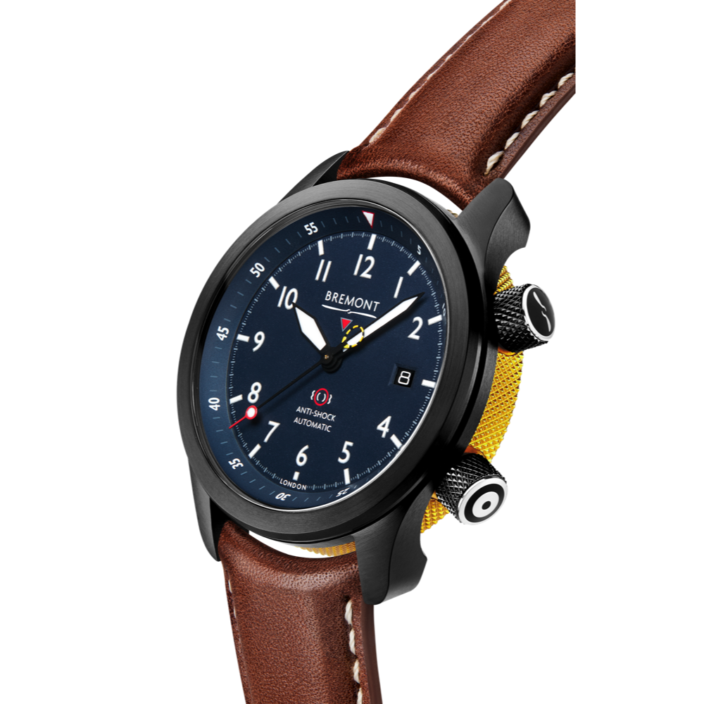 Bremont Watch Company Configurator MBII Custom DLC, Blue Dial with Yellow Barrel & Open Case Back