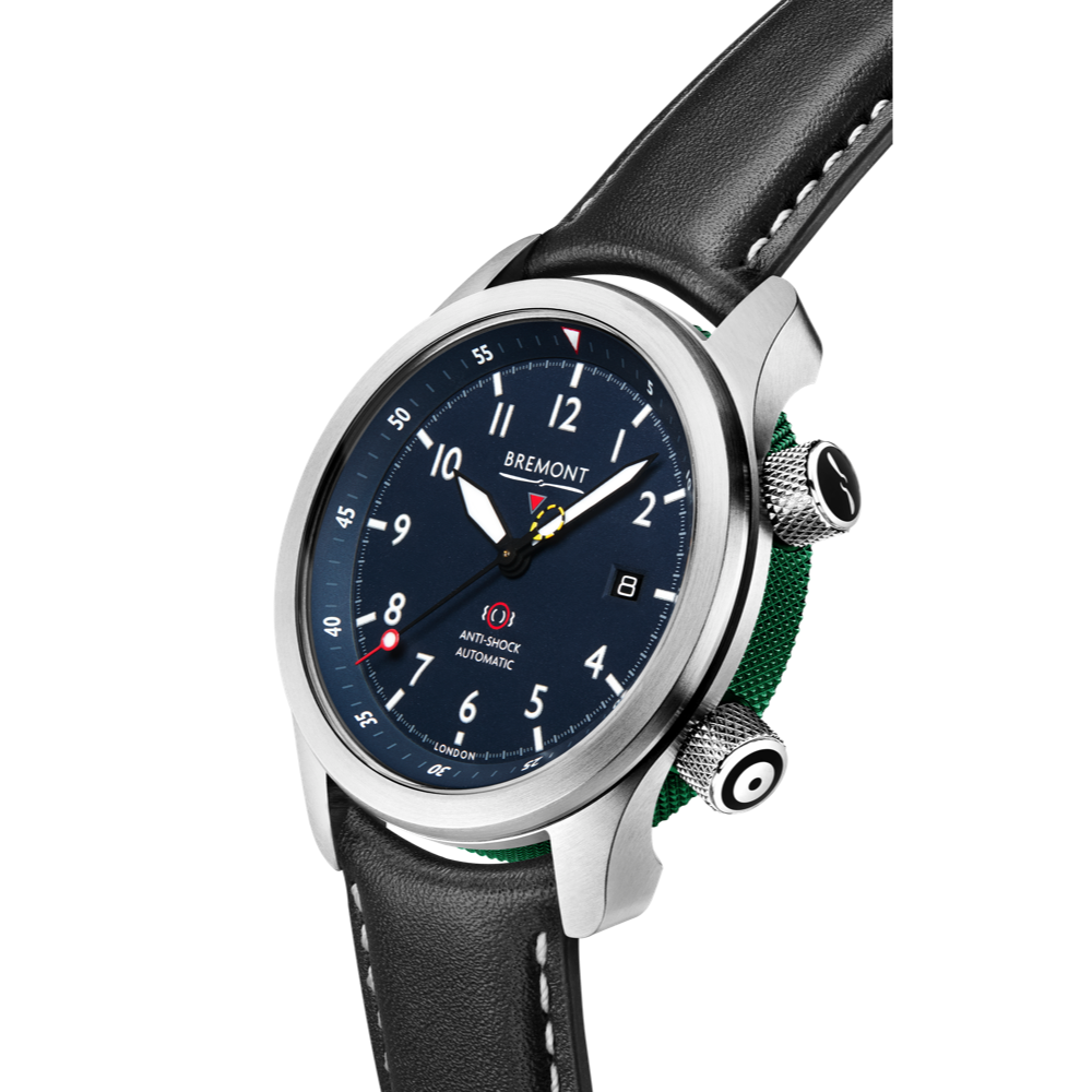 Bremont Watch Company Configurator MBII Custom Stainless Steel, Blue Dial with Green Barrel & Open Case Back