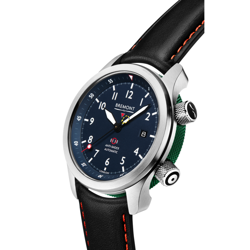 Bremont Watch Company Configurator MBII Custom Stainless Steel, Blue Dial with Green Barrel & Open Case Back