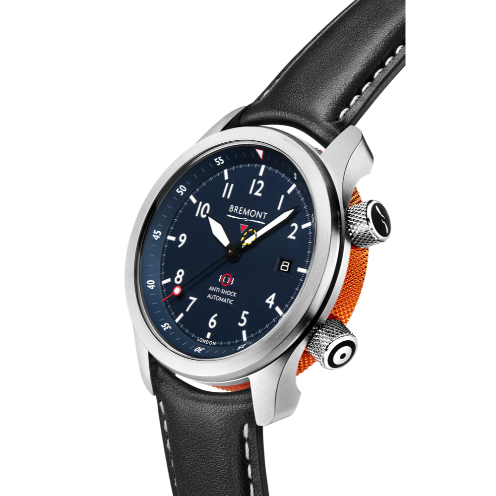 Bremont Watch Company Configurator MBII Custom Stainless Steel, Blue Dial with Orange Barrel & Closed Case Back