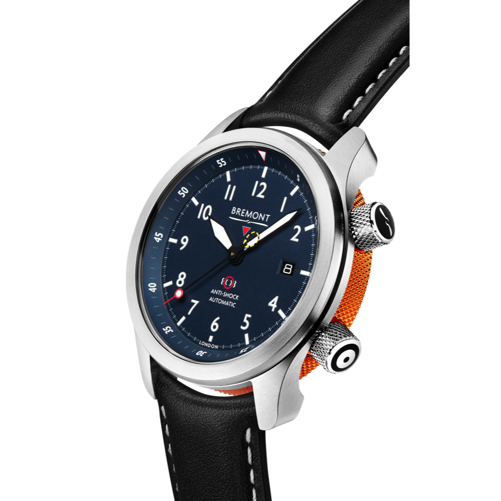 Bremont Watch Company Configurator MBII Custom Stainless Steel, Blue Dial with Orange Barrel & Closed Case Back