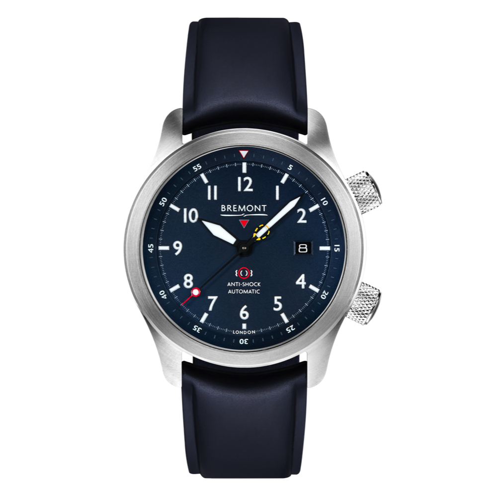 Bremont Watch Company Configurator Blue Temple Island / Short / Pin Buckle MBII Custom Stainless Steel, Blue Dial with Jet Barrel & Closed Case Back