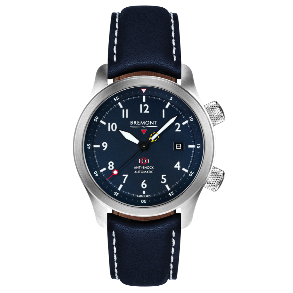 Bremont Watch Company Configurator MBII Custom Stainless Steel, Blue Dial with Yellow Barrel & Open Case Back