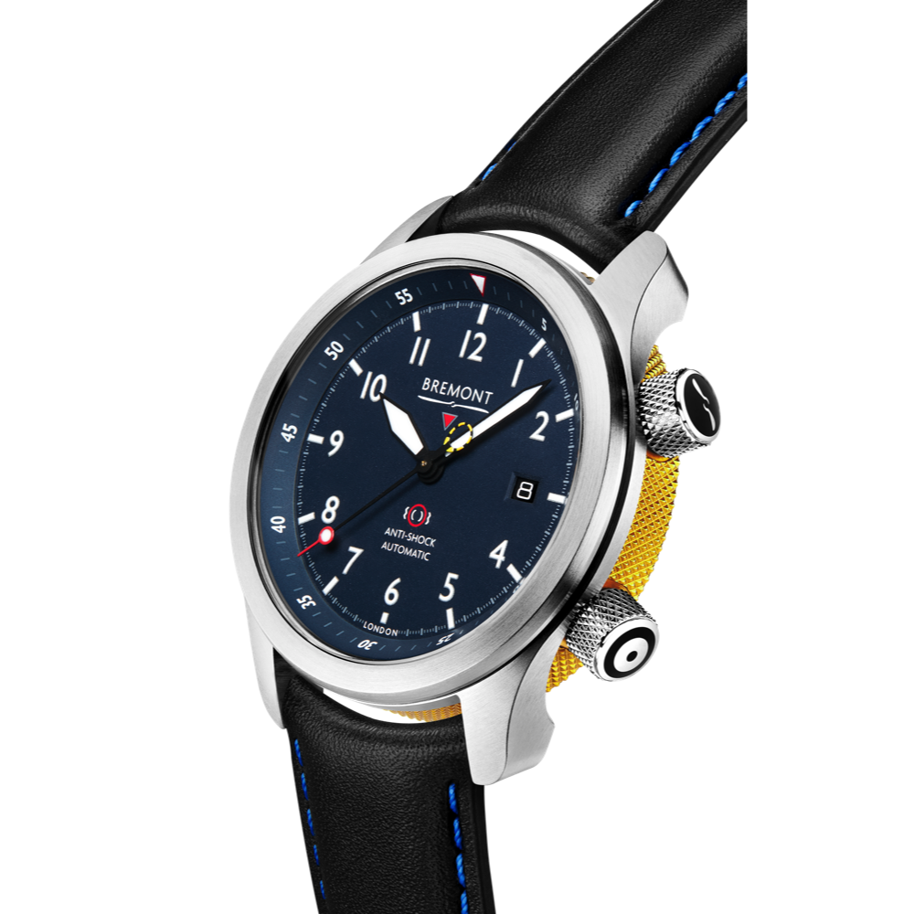 Bremont Watch Company Configurator MBII Custom Stainless Steel, Blue Dial with Yellow Barrel & Closed Case Back