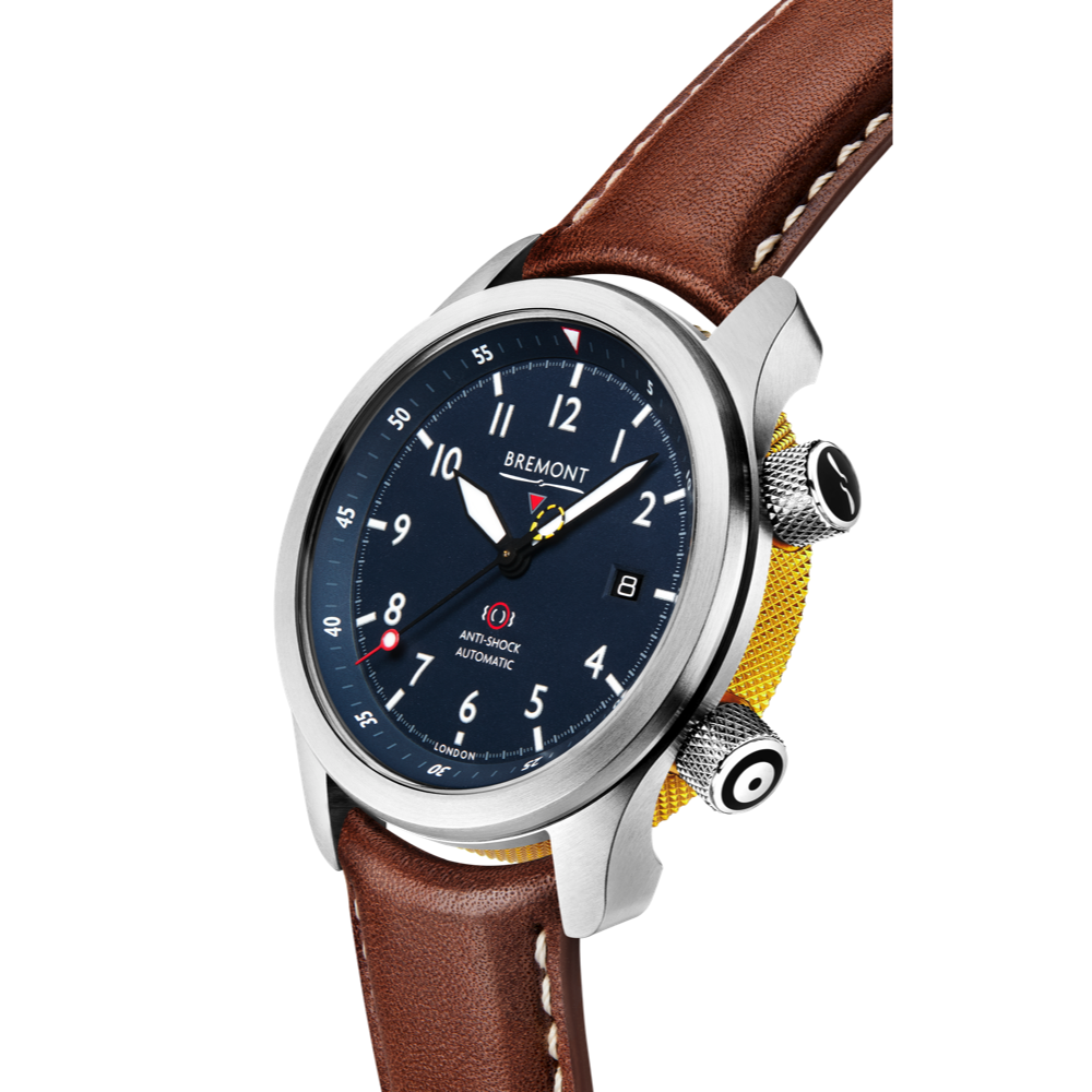 Bremont Watch Company Configurator MBII Custom Stainless Steel, Blue Dial with Yellow Barrel & Open Case Back