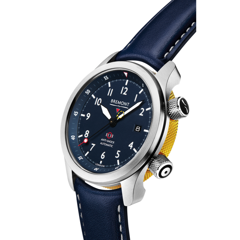 Bremont Watch Company Configurator MBII Custom Stainless Steel, Blue Dial with Yellow Barrel & Open Case Back