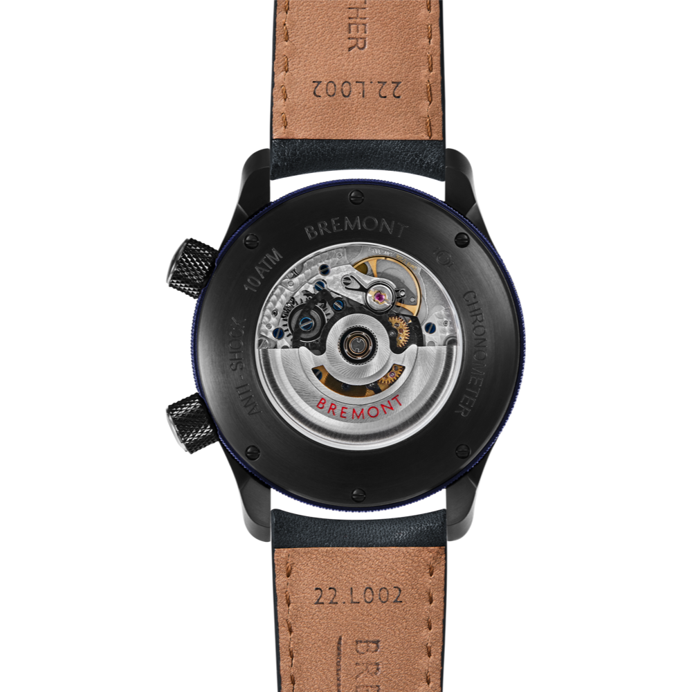 Bremont Watch Company Configurator MBII Custom DLC, Black Dial with Blue Barrel & Open Case Back