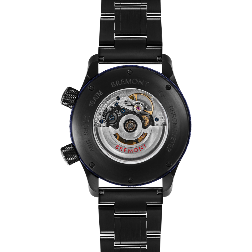 Bremont Watch Company Configurator MBII Custom DLC, Black Dial with Blue Barrel & Open Case Back