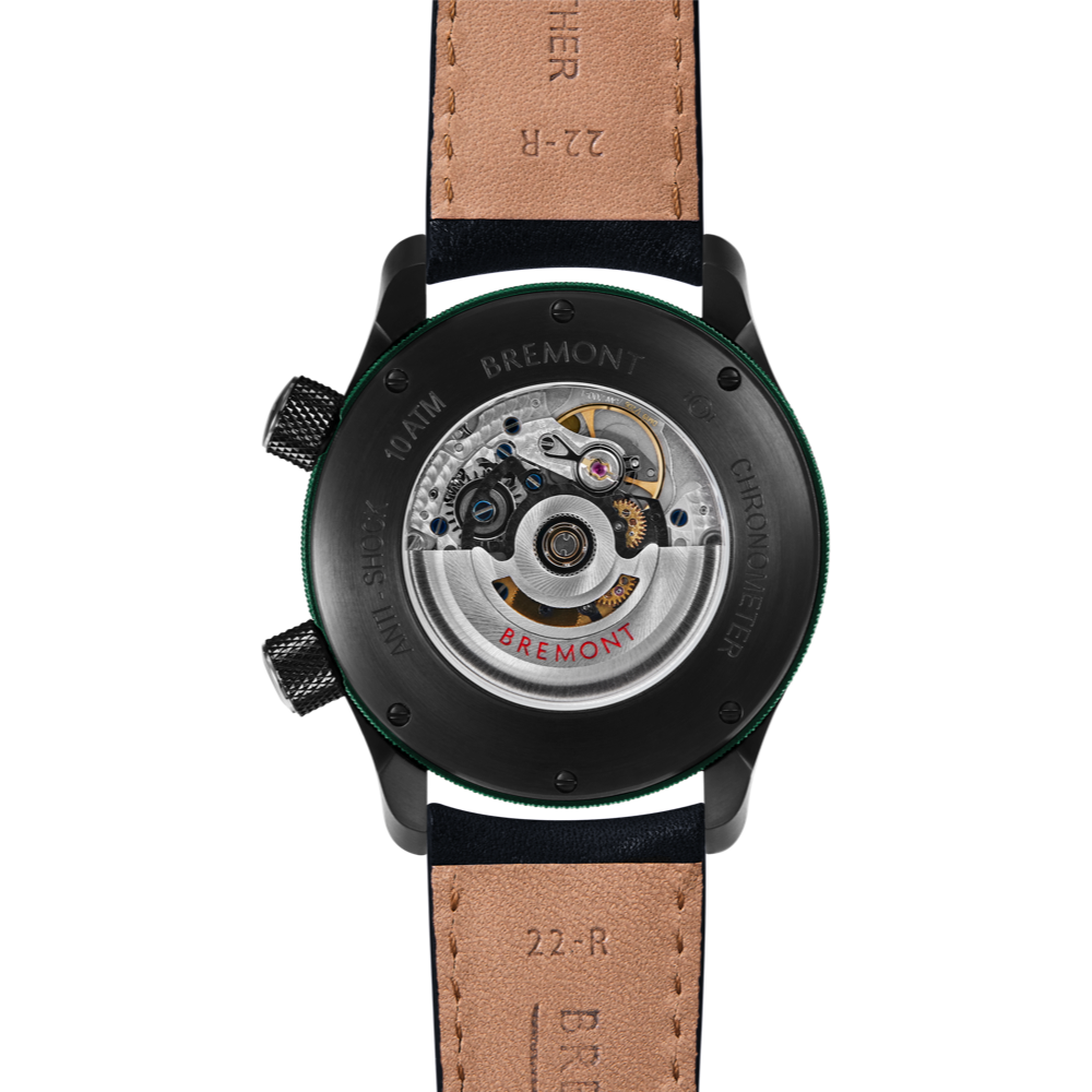 Bremont Watch Company Configurator MBII Custom DLC, Black Dial with Green Barrel & Open Case Back