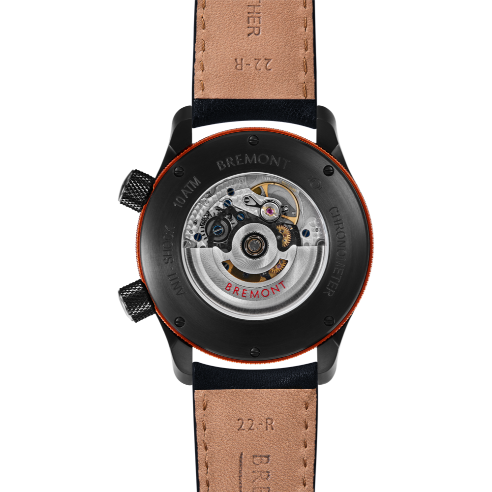 Bremont Watch Company Configurator MBII Custom DLC, Blue Dial with Orange Barrel & Open Case Back